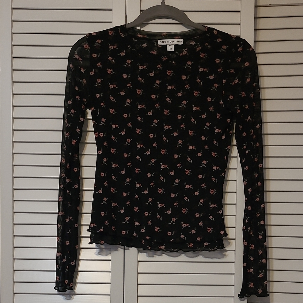 Elegant Black Floral Mesh Blouse